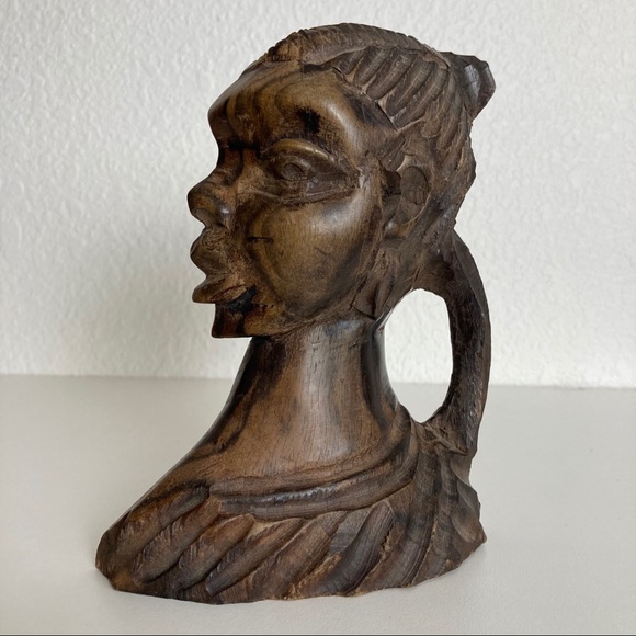 Vintage Hand Carved Wood African Bust
